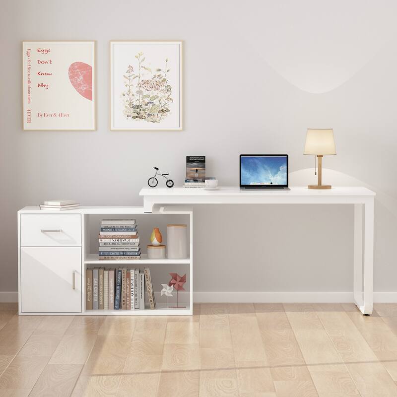 White Reversible L Shape Desk Rotating Desk Working Desk Computer
