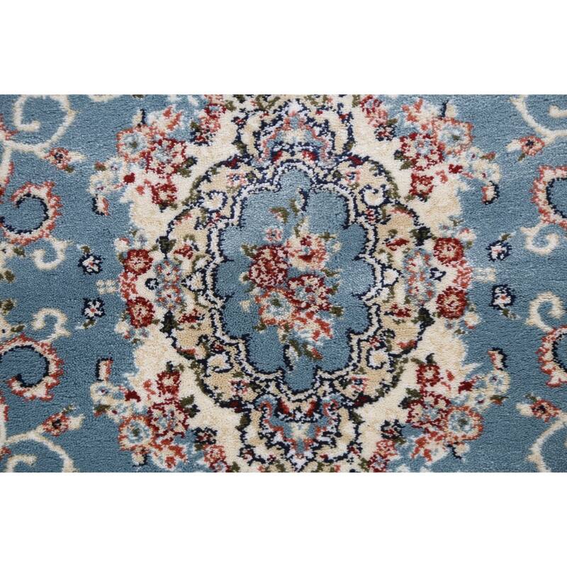 Light Blue Floral Medallion Transitional Turkish Rug Oriental Carpet