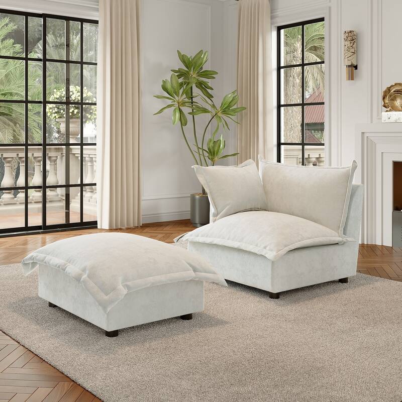 Modern Cloud Chaise Longue Accent Chair with Ottoman set