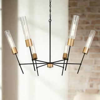 Modern Black Gold 6-Light Chandelier Crown Design Light Fixture for Dining Room - 43.7 " × 26.4 "