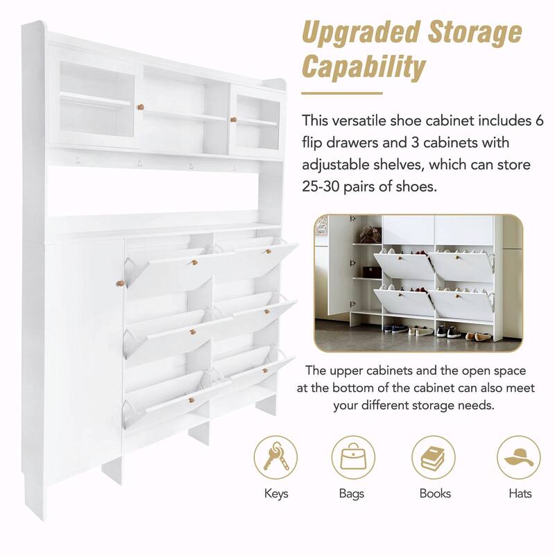 Multifunctional Shoe Cabinet with Storage Shelf & 6 Flip Drawers