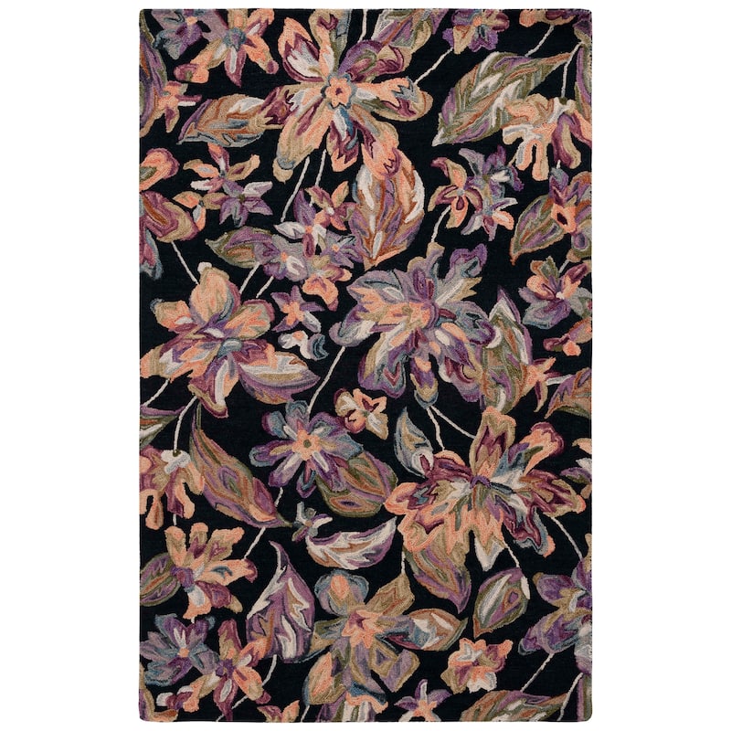 SAFAVIEH Handmade Blossom Clasien French Country Floral Wool Rug - 6' Square - Black/Plum