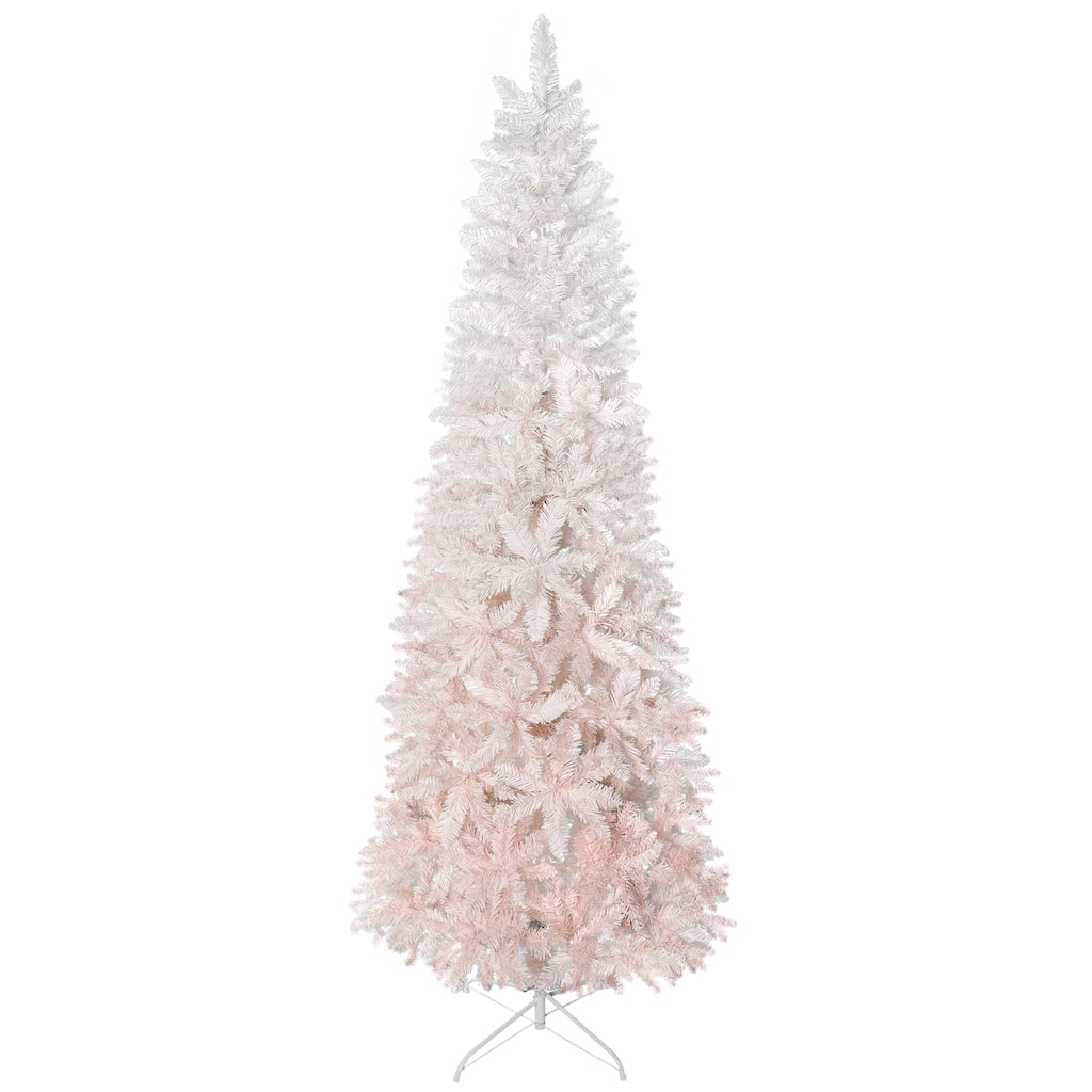 HOMCOM Unlit Pencil Fir Tree - Realistic Branches, Steel Base, Pink & White