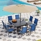 preview thumbnail 147 of 174, Patio Dining Set, Outdoor Dining Table and Chairs Set with Textilene Chairs, Adjustable Umbrella Hole for Garden, Backyard