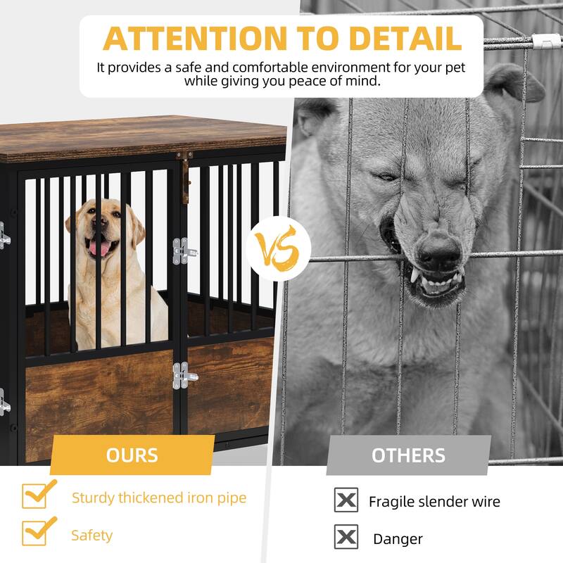 38"/43" Dog Crate Furniture Cage Table with Wheels And Double Doors