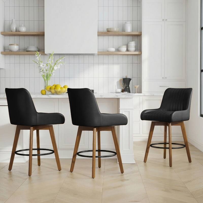 26" Faux Leather Upholstered Wood Swivel Counter Stool Set of 3 or 4 - 38.8"H x 20.5"W x 21.7"D