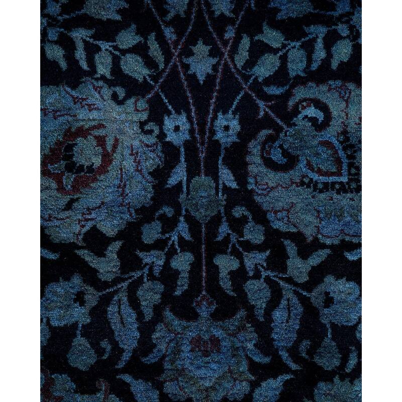Overton Hand Knotted Wool Vintage Inspired Modern Contemporary Overdyed Blue Area Rug - 6' 3" x 8' 9"