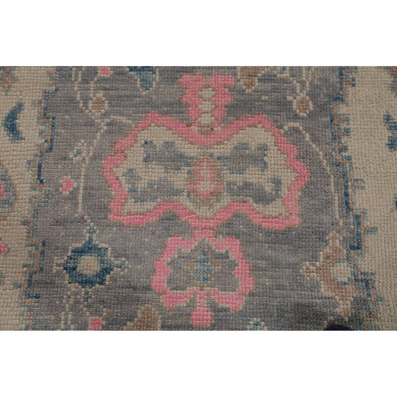 Hand Knotted Oriental 100% Wool Carpet Transitional Geometric Greys & Charcoal Oushak Runner Rug - 16' 1'' X 3' 5''