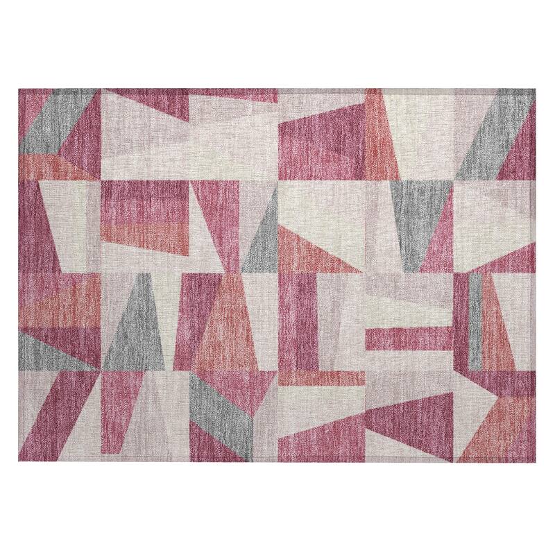 Machine Washable Indoor/ Outdoor Contemporry Mosaic Chantille Rug