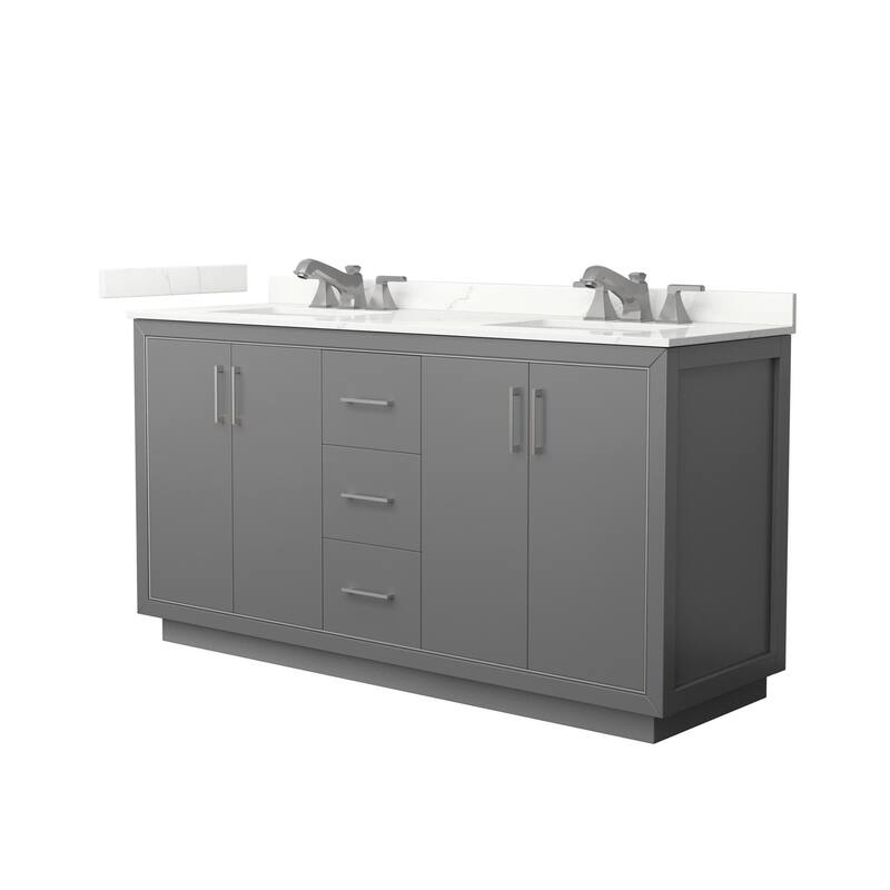 Wyndham Collection WCF111166D-QTZ-US3MXX Icon 66" Free Standing Double - Dark Gray / Giotto Quartz Top / Brushed Nickel