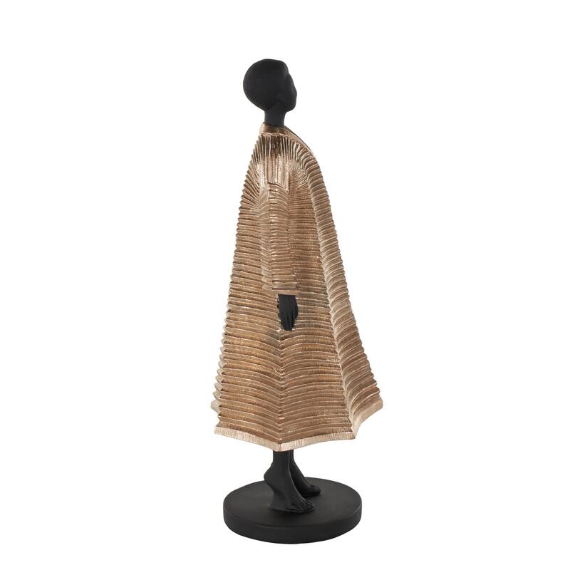 Black Resin Woman Decorative Sculpture with Ivory Attire