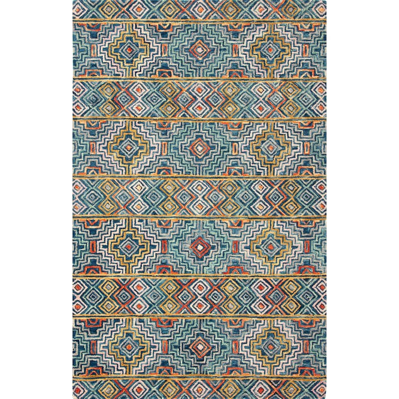SAFAVIEH Handmade Aspen Licia Bohemian & Eclectic Tribal Wool - 6' Square - Blue/Gold