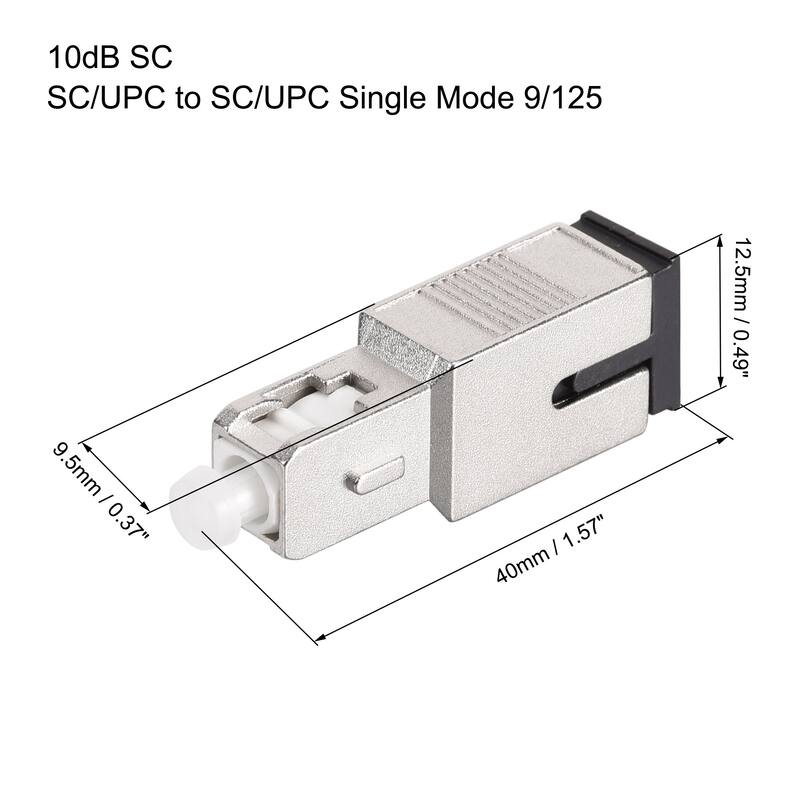 10dB SC Fiber Optic Attenuator,SC/UPC to SC/UPC Single Mode 9/125 Adapter - Black,Silver - Black,Silver
