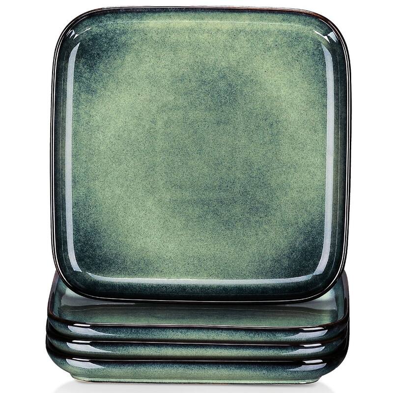 vancasso Stern Reactive Glaze Stoneware Dinnerware Set, Service for 4 - 4pc Dessert Plate - Forest Green