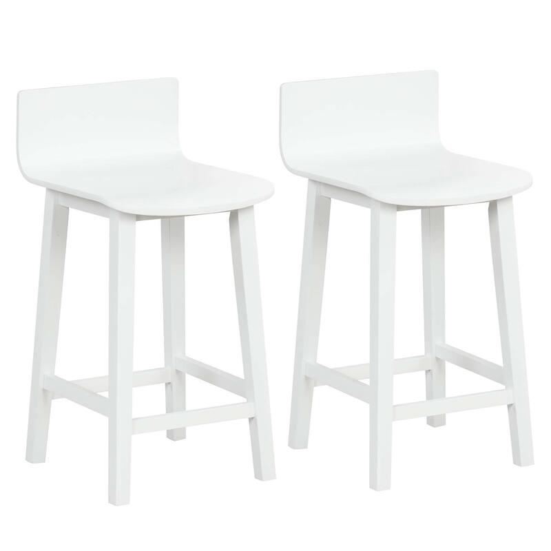 Set of 2 Bar Stools 24.5" Counter Height Bar Chairs w/ Curved Seat - White