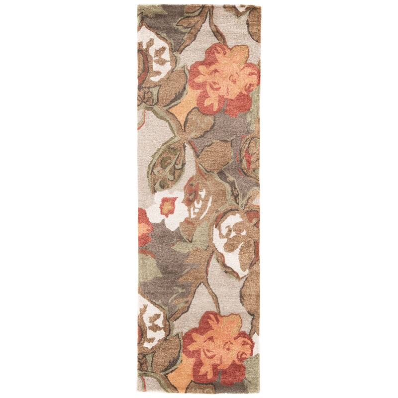Petal Pusher Handmade Floral Area Rug - 2' 6" x 12' - Light Grey/Multi - Runner/Rectangle