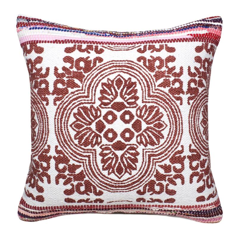 20" Red and White Bordered Tesserae Mosaic Square Throw Pillow