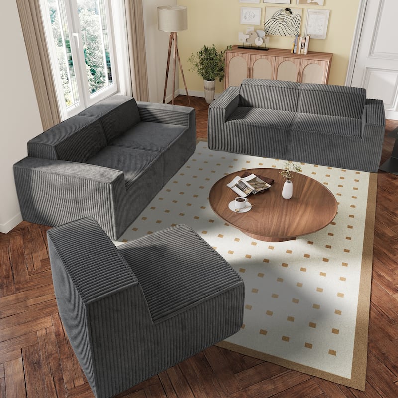 Furniture of America Navir Modern 5-Piece Chenille Foam Modular Sofa and Loveseat Set
