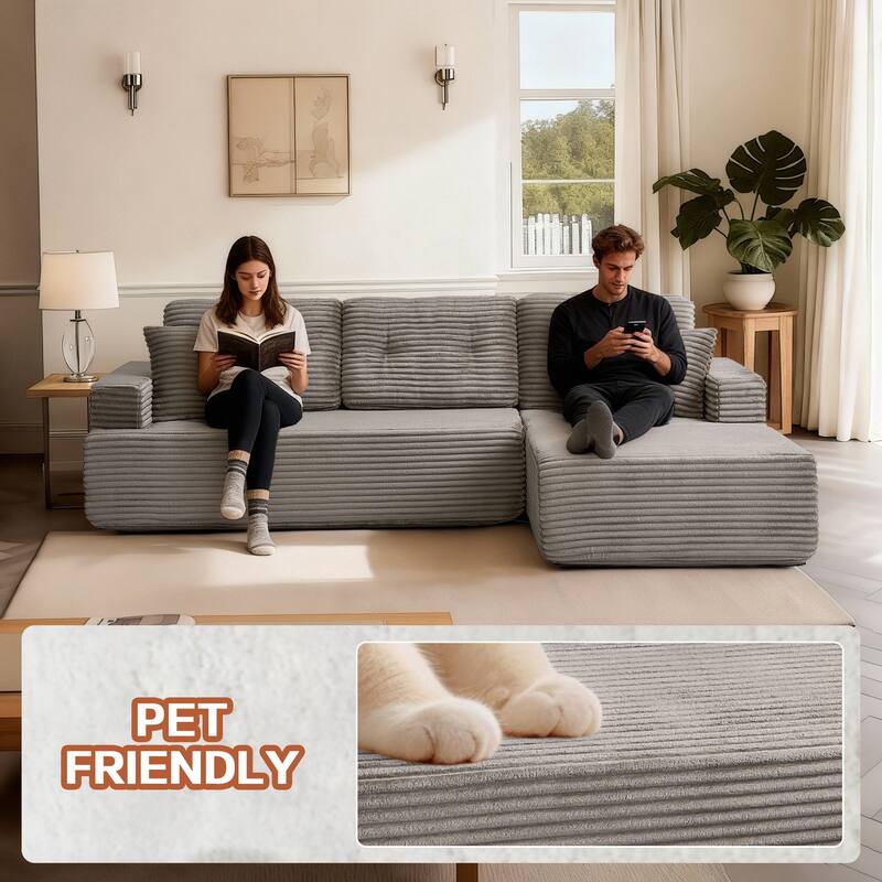 Rossetta Modern Minimalist Style L-Shape Compressed Corduroy Sectional Sofa with Right-Facing Chaise