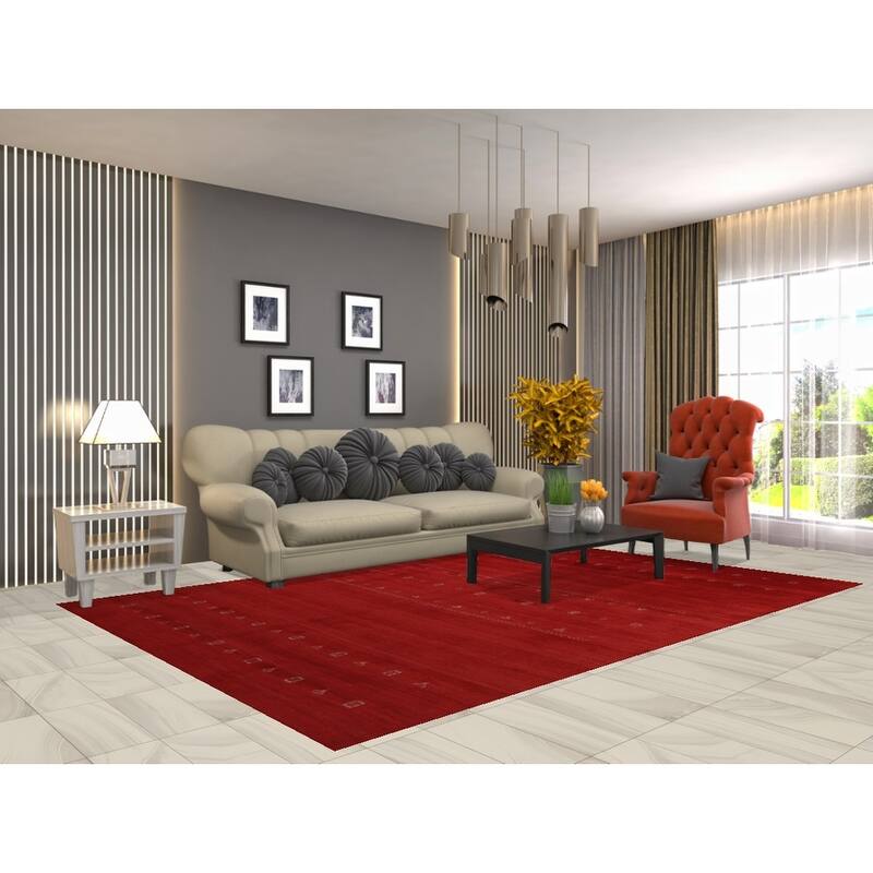 Hand Knotted Oriental 100% Wool Carpet Tribal Tribal Red Gabbeh Area Rug - 9' 9'' X 6' 8''