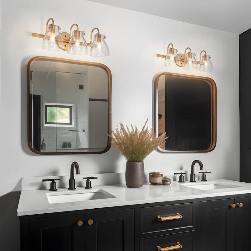 Modern 3-Light Gold Bathroom Vanity Light Glass Shade Wall Sconces - L 21"x W 9"x H 8"