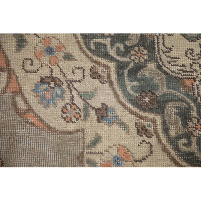 Hand Knotted Oriental 100% Wool Carpet Traditional Medallion Greys & Charcoal Tabriz Area Rug - 10' 9'' X 7' 2''