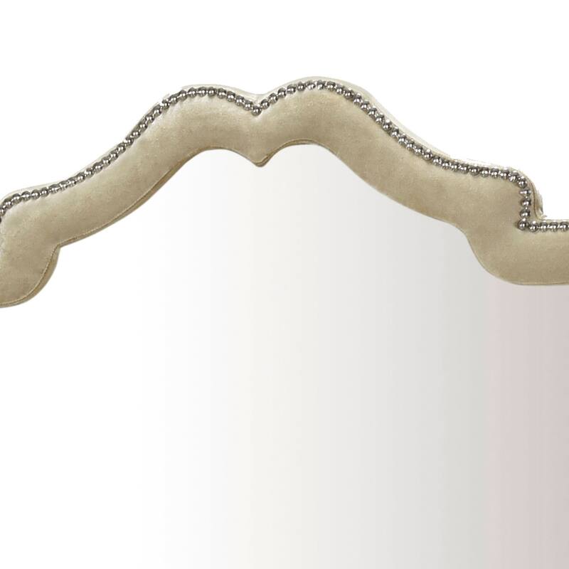 Lino Dresser Mirror, Curved Frame, Nailhead Trim, Cream Velvet 43 Inch - Camel Brown