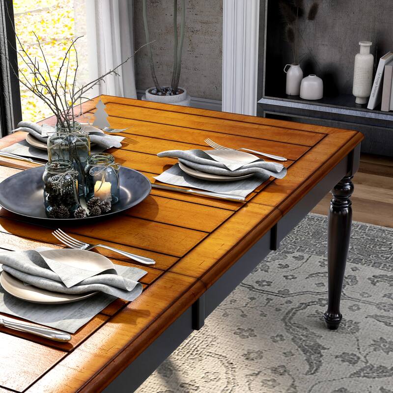 Levole Country Black and Antique Oak Wood Two-tone 7-Piece Dining Set by Furniture of America
