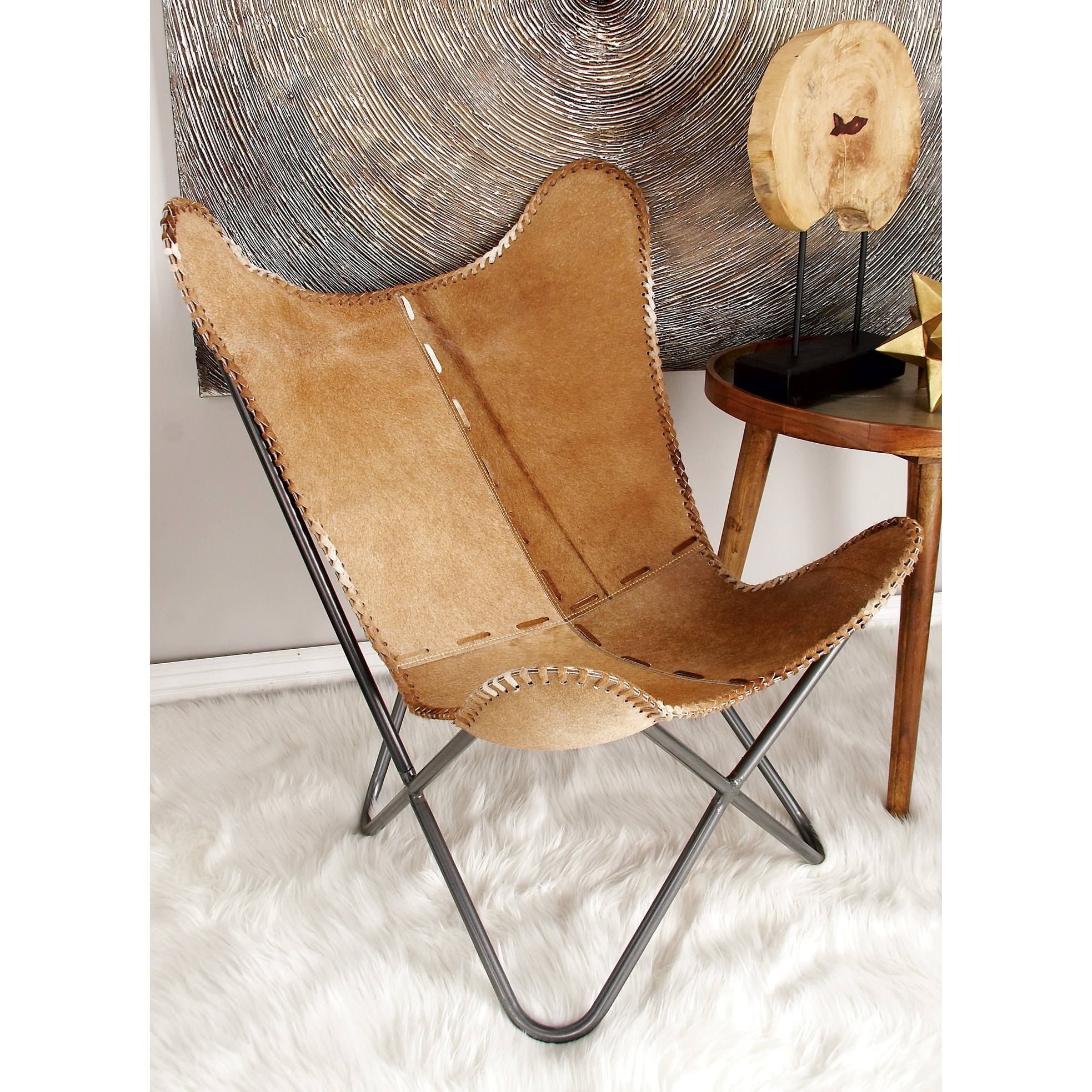 30" x 36" Cowhide and Iron Scoop Chair by Studio 350
