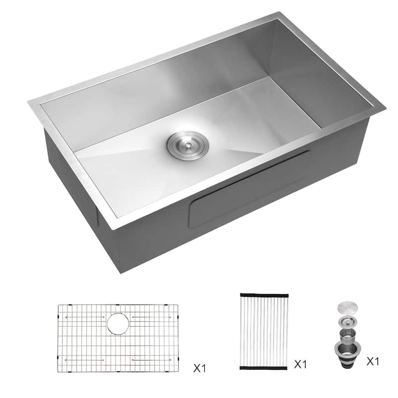 Undermount 16 Gauge Single Bowl Stainless Steel Kitchen Sink in Brushed Nickel