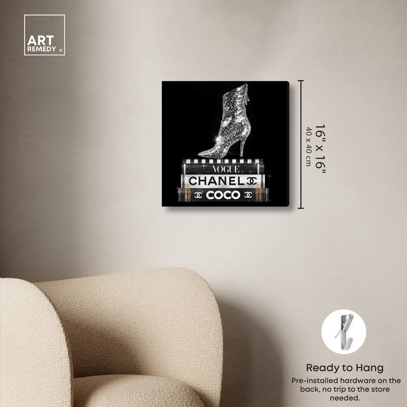 Cosmic Heel Boot and Books Canvas by Art Remedy, Gallery Wrapped