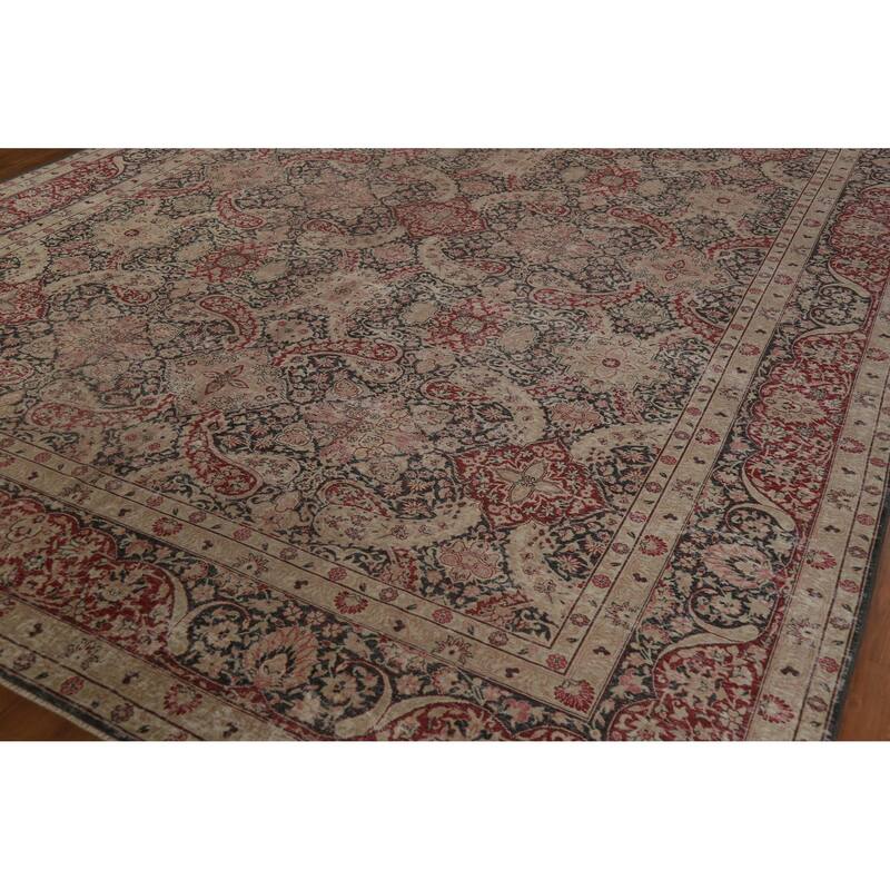 Hand Knotted Oriental 100% Wool Carpet Traditional All-Over Black Kerman Area Rug - 13' 0'' X 9' 8''