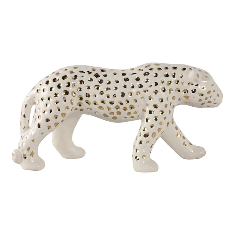 Ceramic Leopard Decorative Figurine - White and Gold