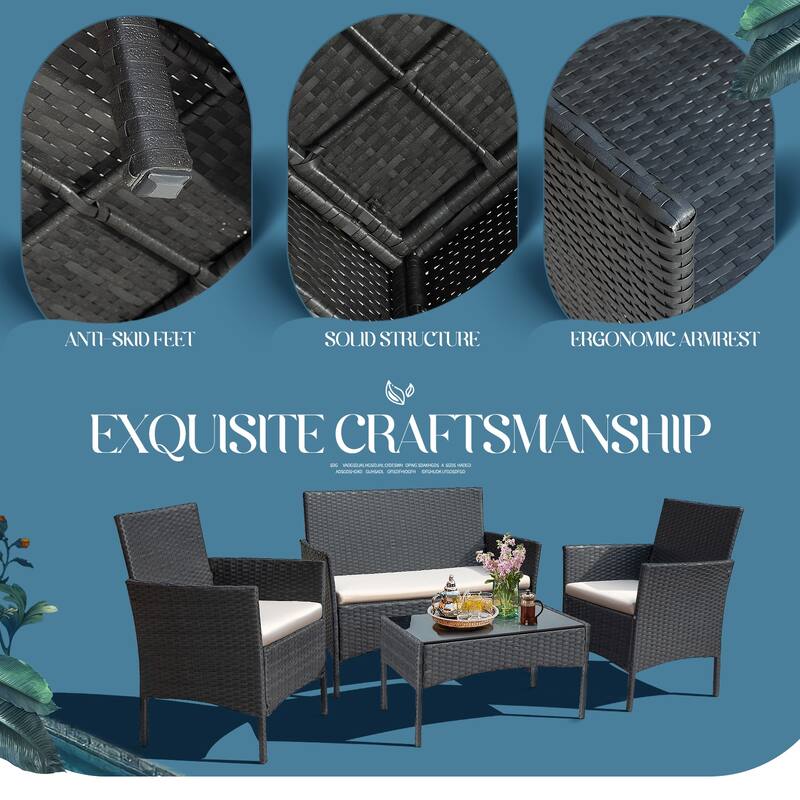 Homall PE Rattan 4-piece Outdoor Patio Set