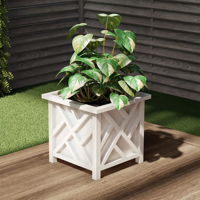 Lattice Design Planter Box - 14.75-Inch-Square Decorative Outdoor Flower or Plant Pot by Pure Garden - 14.75 x 14.75 x 13