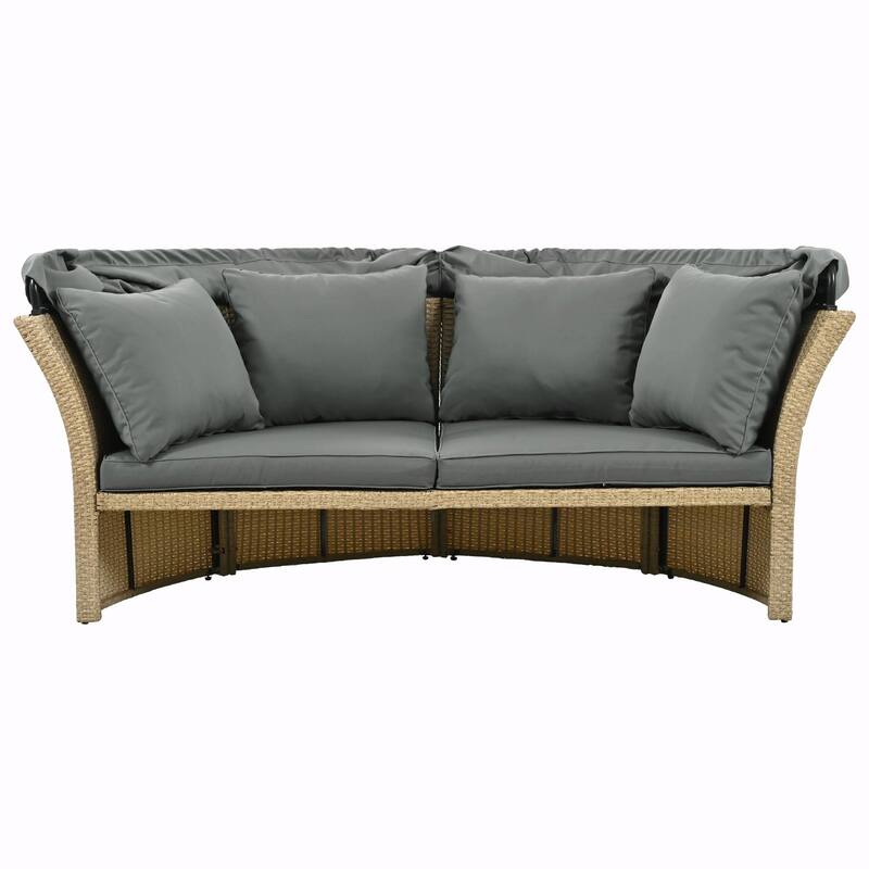 Outdoor Wicker Rattan Double Daybed with Retractable Canopy