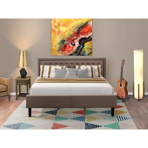East West Furniture Bedroom Set - King Size Bed Frame - Brown Headboard with Wooden Nightstand (End Table Pieces Option)