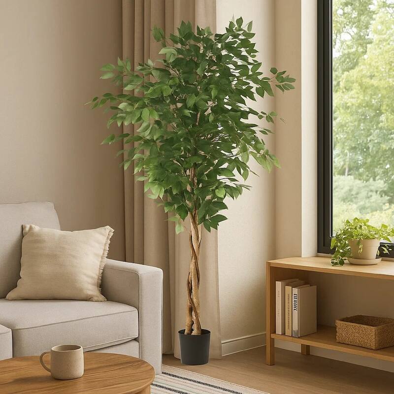 Deso Artificial Ficus Tree, Green Leaves w Twisted Trunk, 71 Inch