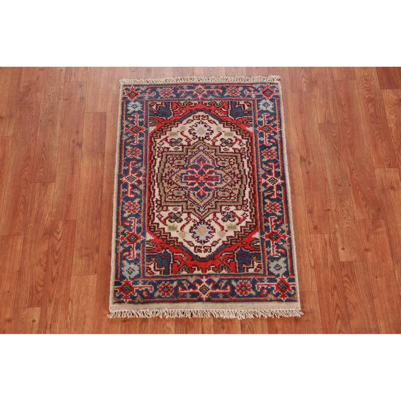 Hand Knotted Oriental 100% Wool Carpet Traditional Medallion Beige & Ivories Heriz (serapi) Area Rug - 3' 0'' X 2' 0''