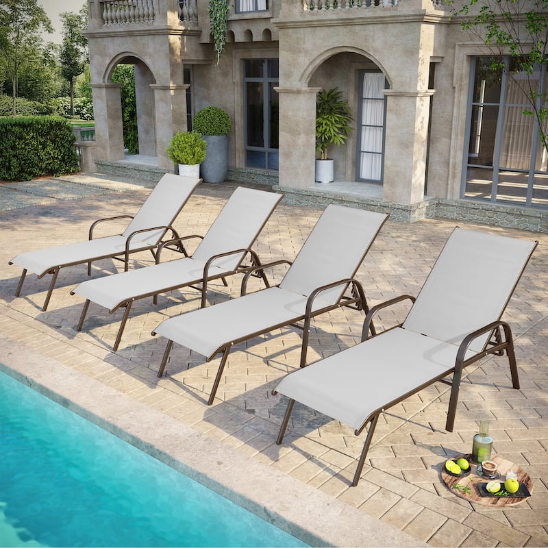 Pellebant 2/4PCS Outdoor Adjustable Patio Chaise Lounge Chairs - Light Grey-4PC