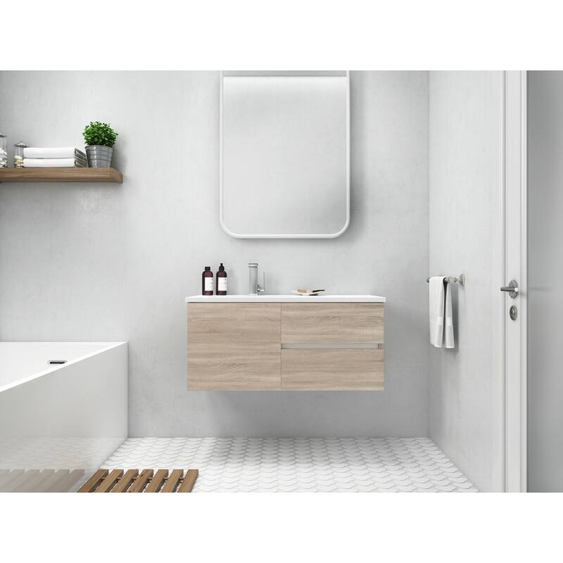 Beachwood Collection 42" Wall Mount Cultured Marble Top Bathroom Vanity Cabinet with Sink and Drawers