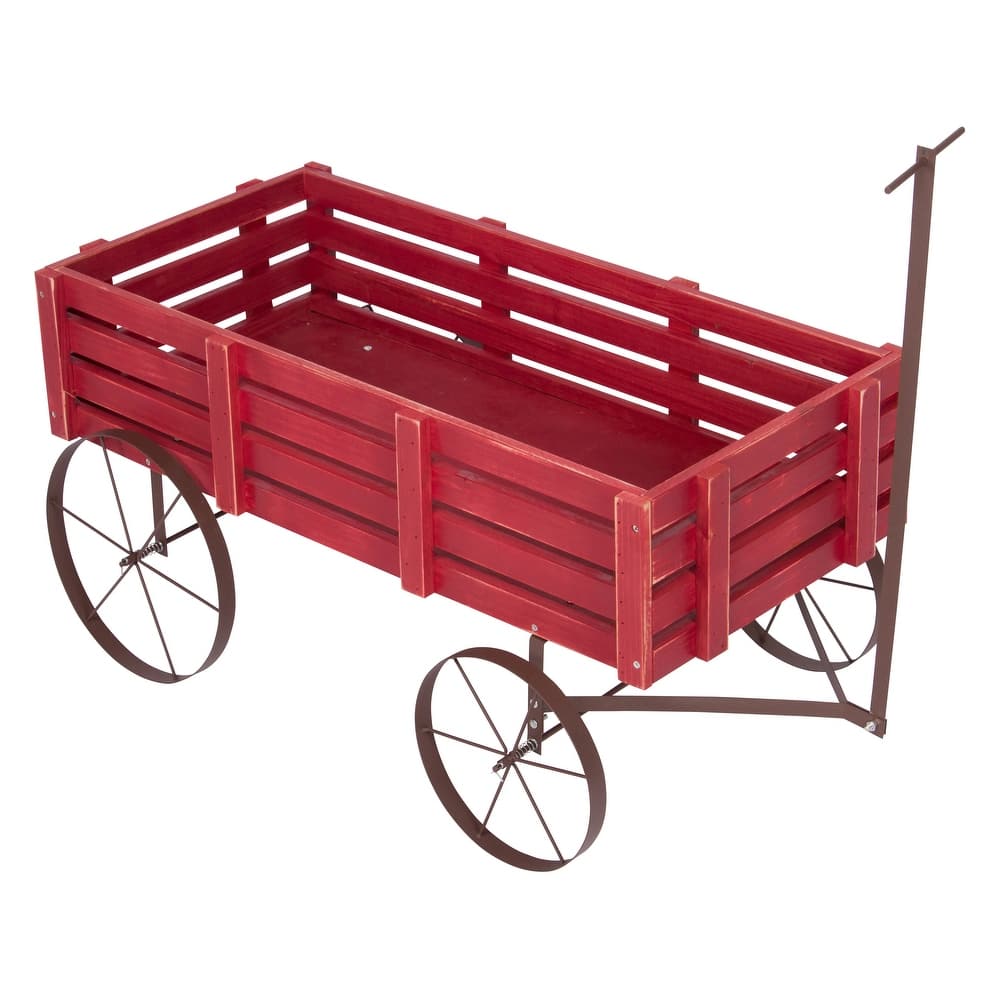 Goldcoast Rustic Wagon Garden Planter with Metal Wheels