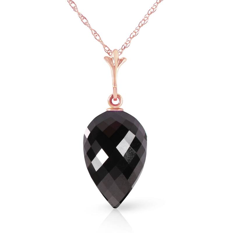12.25 Carat 14K Solid Gold Necklace Pointy Briolette Drop Black Spinel - 18 Inch - Rose