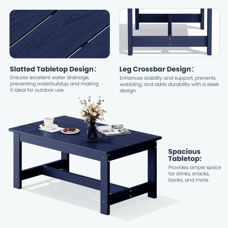 Outdoor Patio HDPE 3-Seat Sofa and Coffee Table Set, Removable Cushions Included