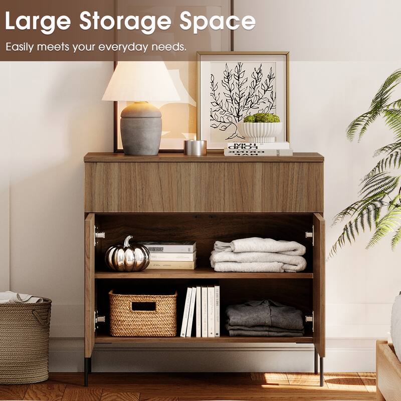 Modern Minimalist Nightstand,31.5" Wood End Table,Reeded Design Bedside Table