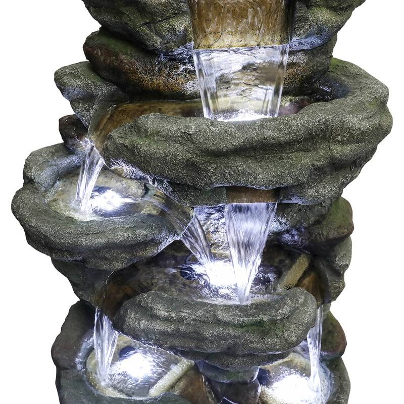 51in H Outdoor Water Fountain, 7-Tier Rock Waterfall Fountain for Home