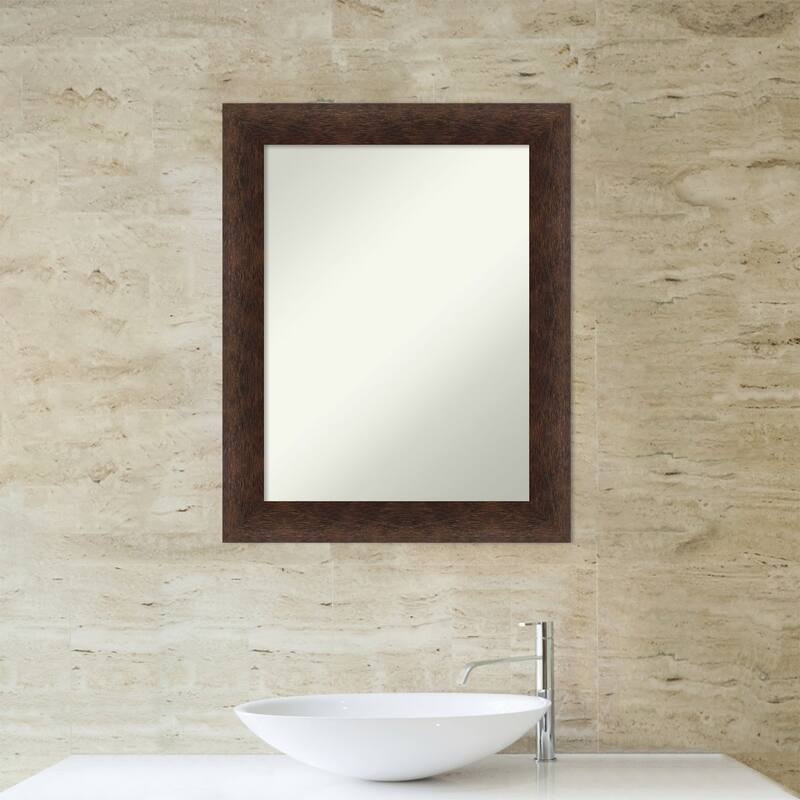 Warm Walnut Non-Beveled Wood Framed Bathroom Vanity Wall Mirror - Warm Walnut