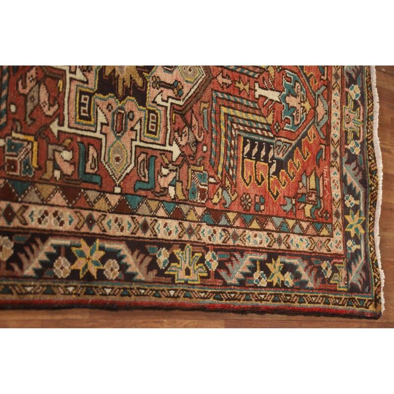 Geometric Handmade Heriz Persian Vintage Runner Rug - 3'5"x 10'7"