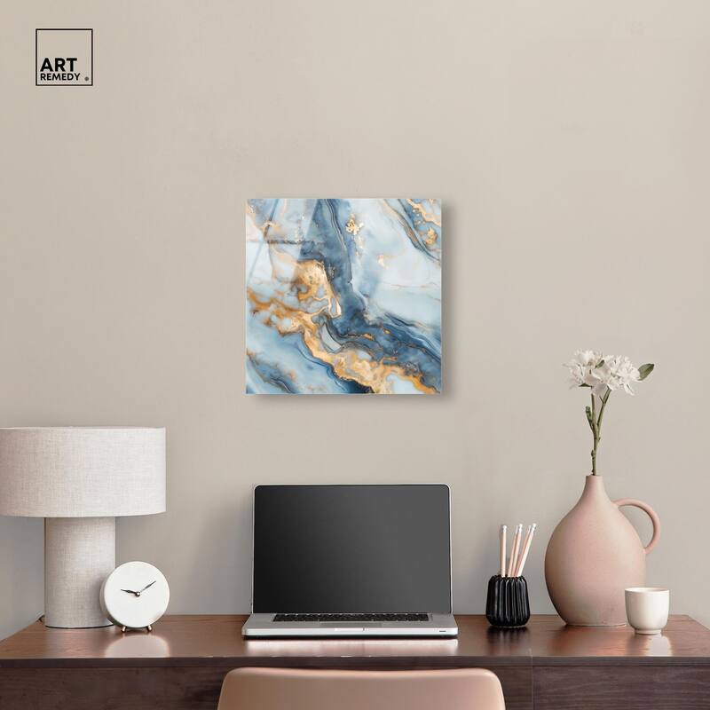 Golden Cloud Marble Acrylic by Art Remedy, Ready to Hang