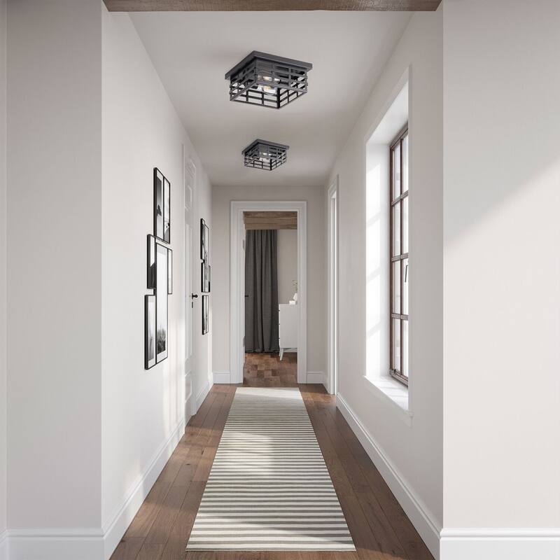 Farmhouse 2-Light Matte Black Square Flush Mount Ceiling Light Fixture